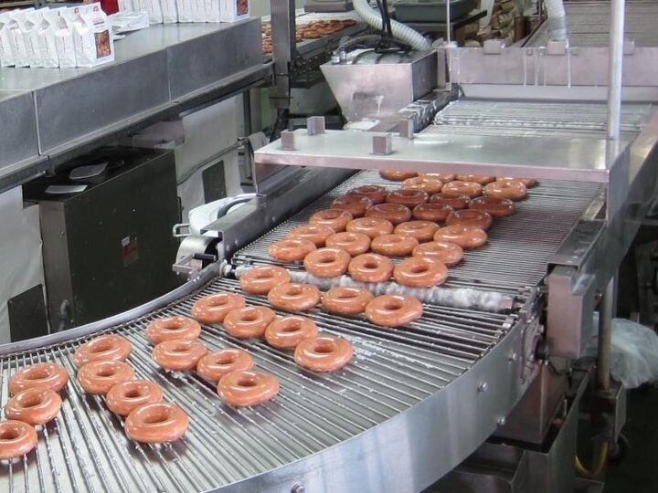 Donuts on conveyor